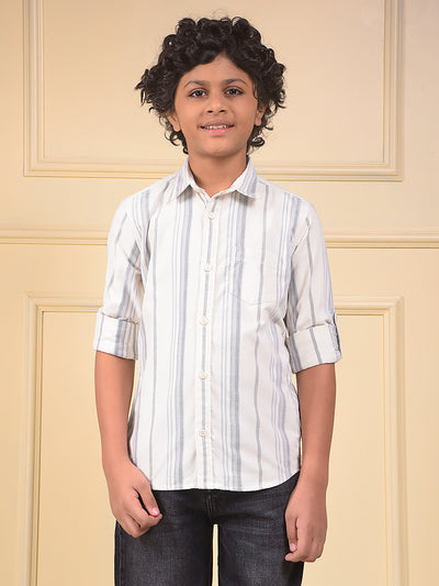 White Vertical Stripes Corduory Shirt