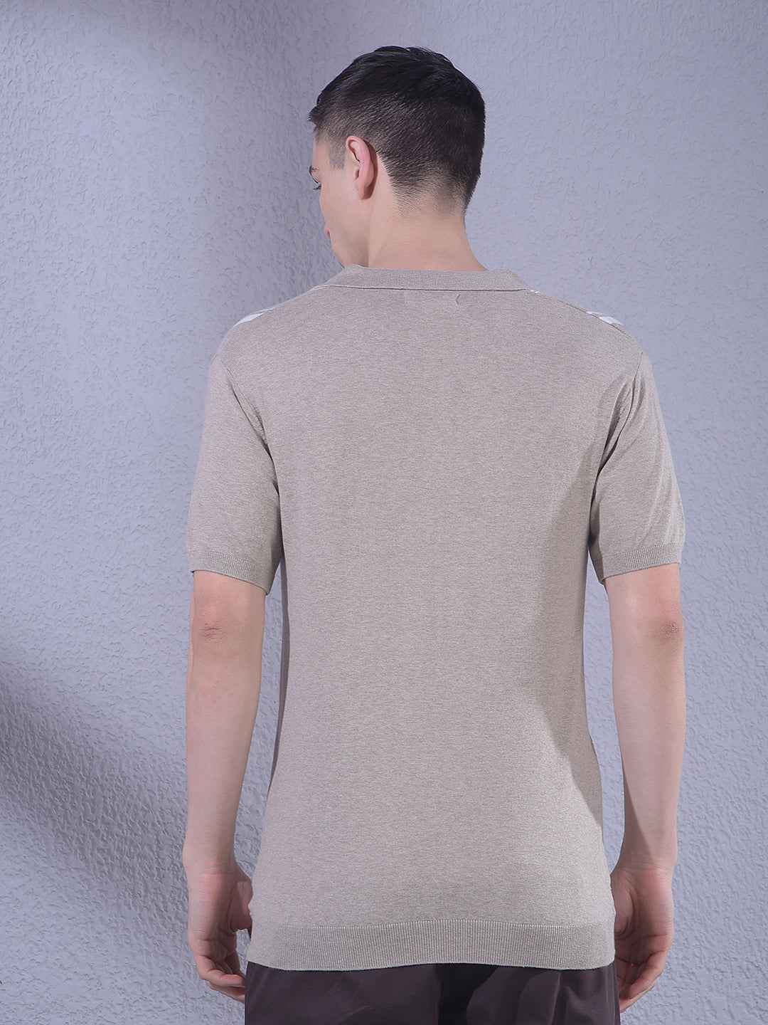 Beige Vertical Stripes T-Shirt