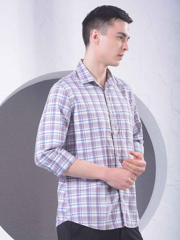 Purple Checked 100% Cotton Shirt