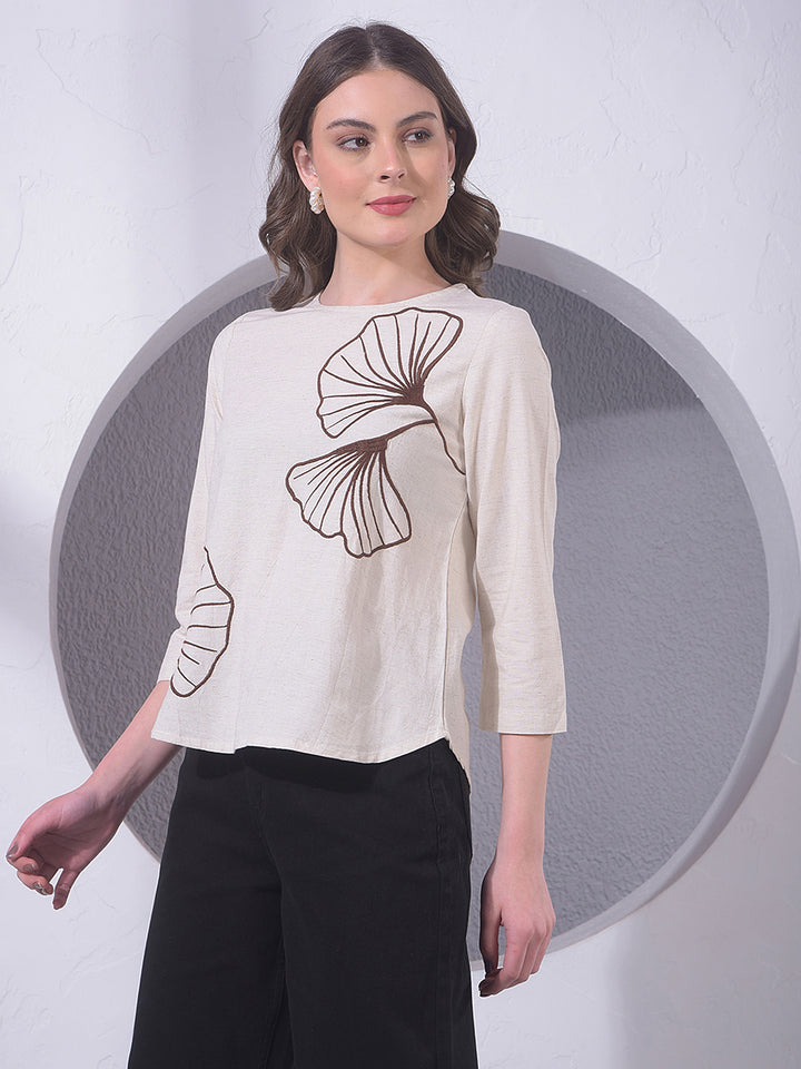 Beige Embroidered Top