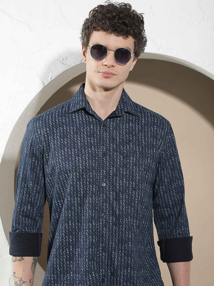 Navy Blue Printed Shirt
