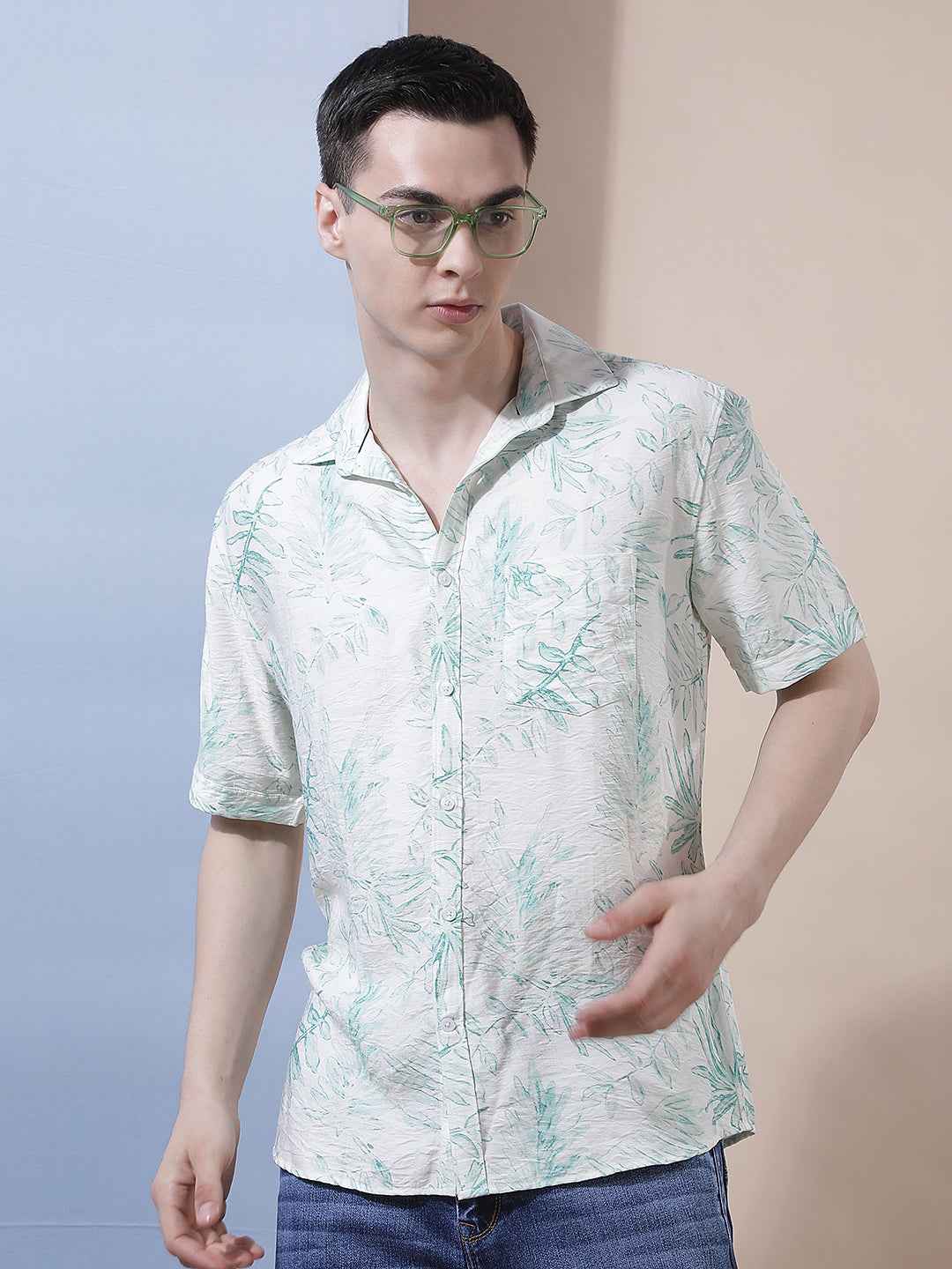 Green Floral Printed Shirt