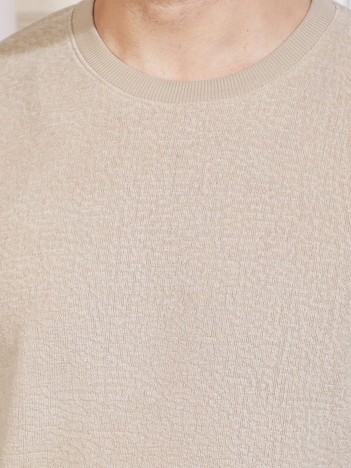 Sleek Cream Beige Jacquard Sweatshirt