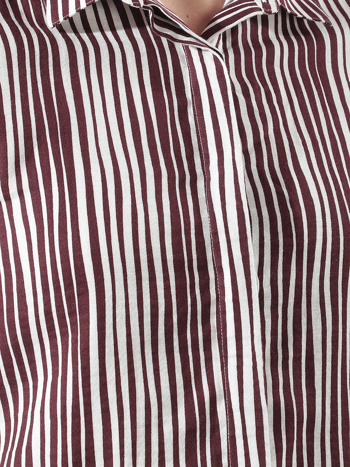 Maroon Vertical Striped 100% Cotton Shirt