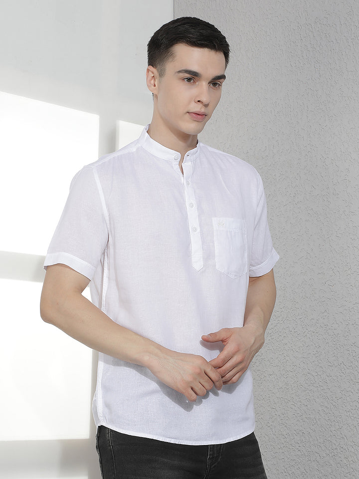 Modern Pure White Linen Kurta
