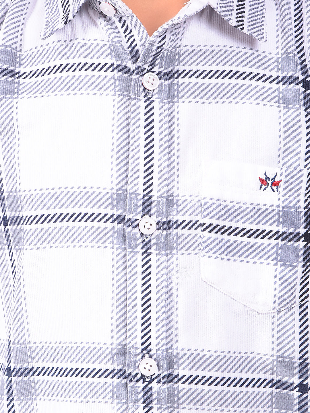 Grey Checked 100% Cotton Corduory Shirt