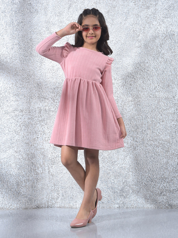 Pink Jacquard A-Line Dress
