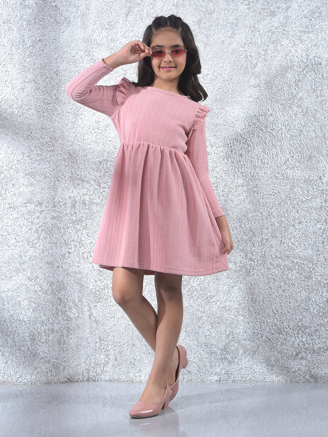 Pink Jacquard A-Line Dress