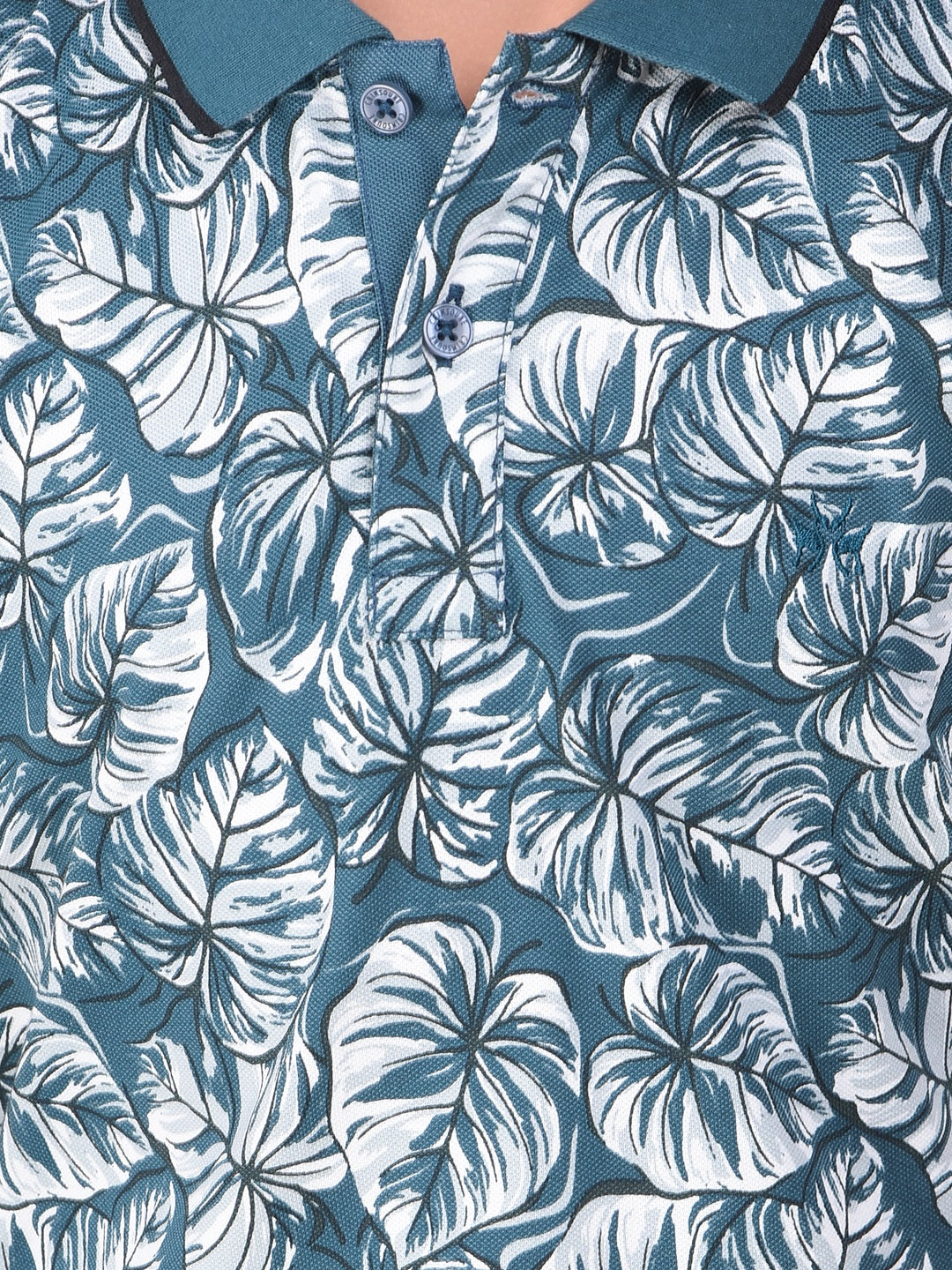 Green Floral Print Polo Neck T-Shirt