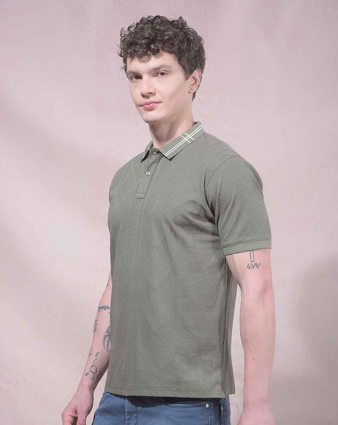 Olive Jacquard Polo Neck T-Shirt