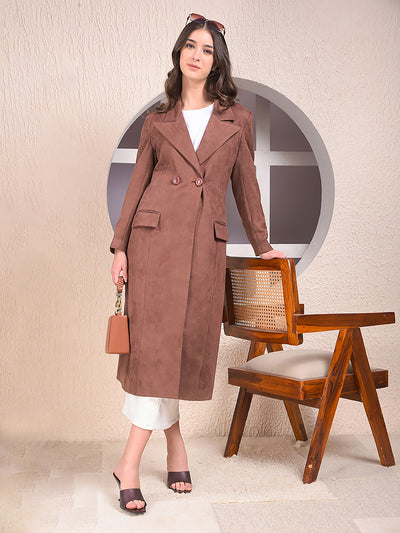 Brown Notched Lapel Double-Breasted Overcoat