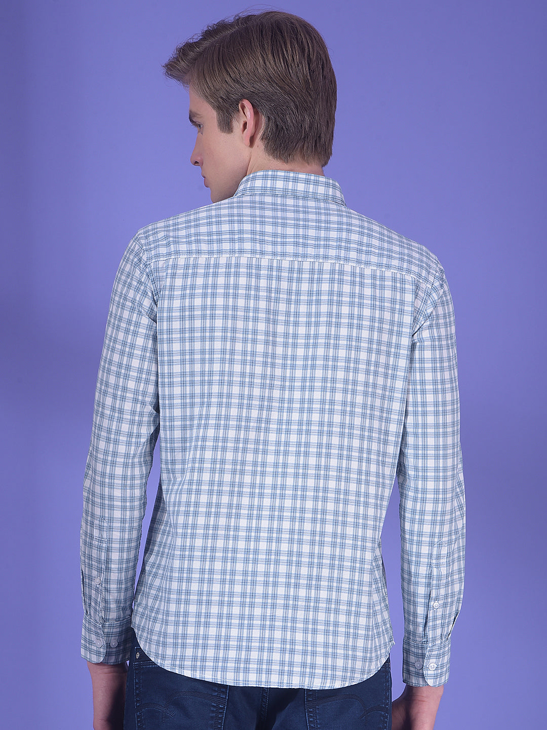 Breeze Ice Blue Checked 100% Cotton Shirt