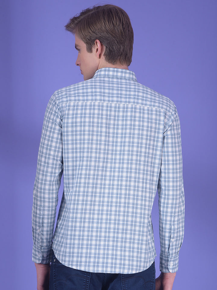 Breeze Ice Blue Checked 100% Cotton Shirt