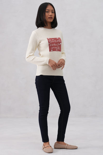 White Soft-Jacquard Quote Pullover