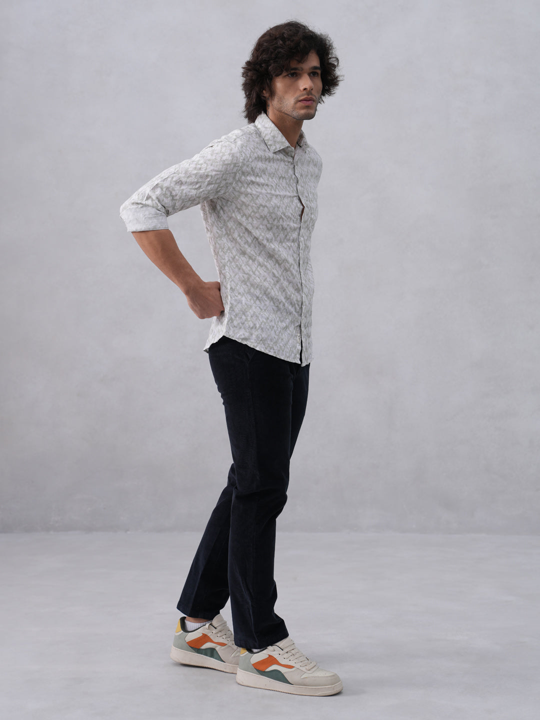 Green Printed Linen Shirt