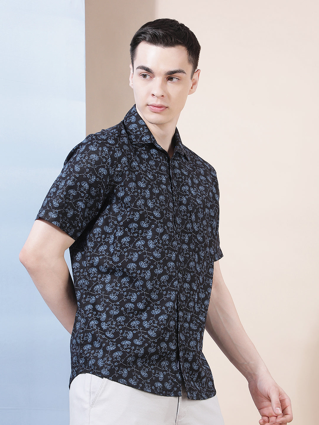 Navy Blue Floral Print Shirt
