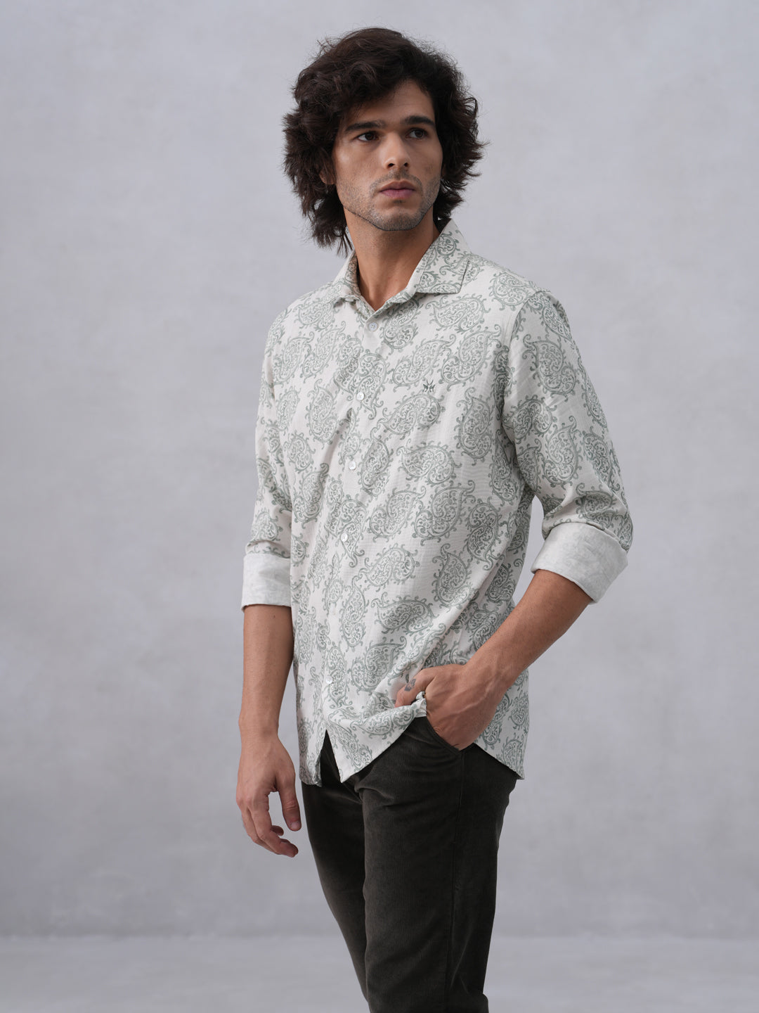 Green Printed Linen Shirt
