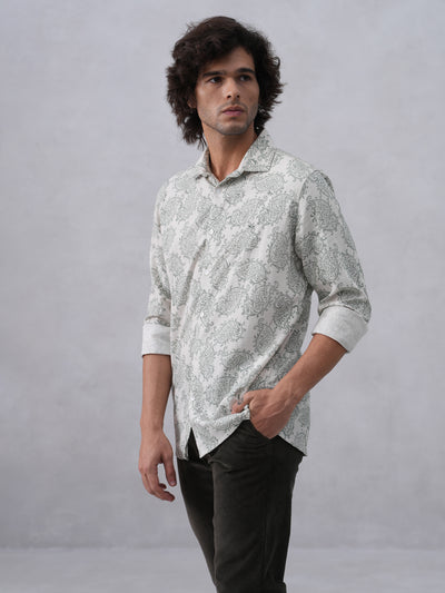 Green Printed Linen Shirt