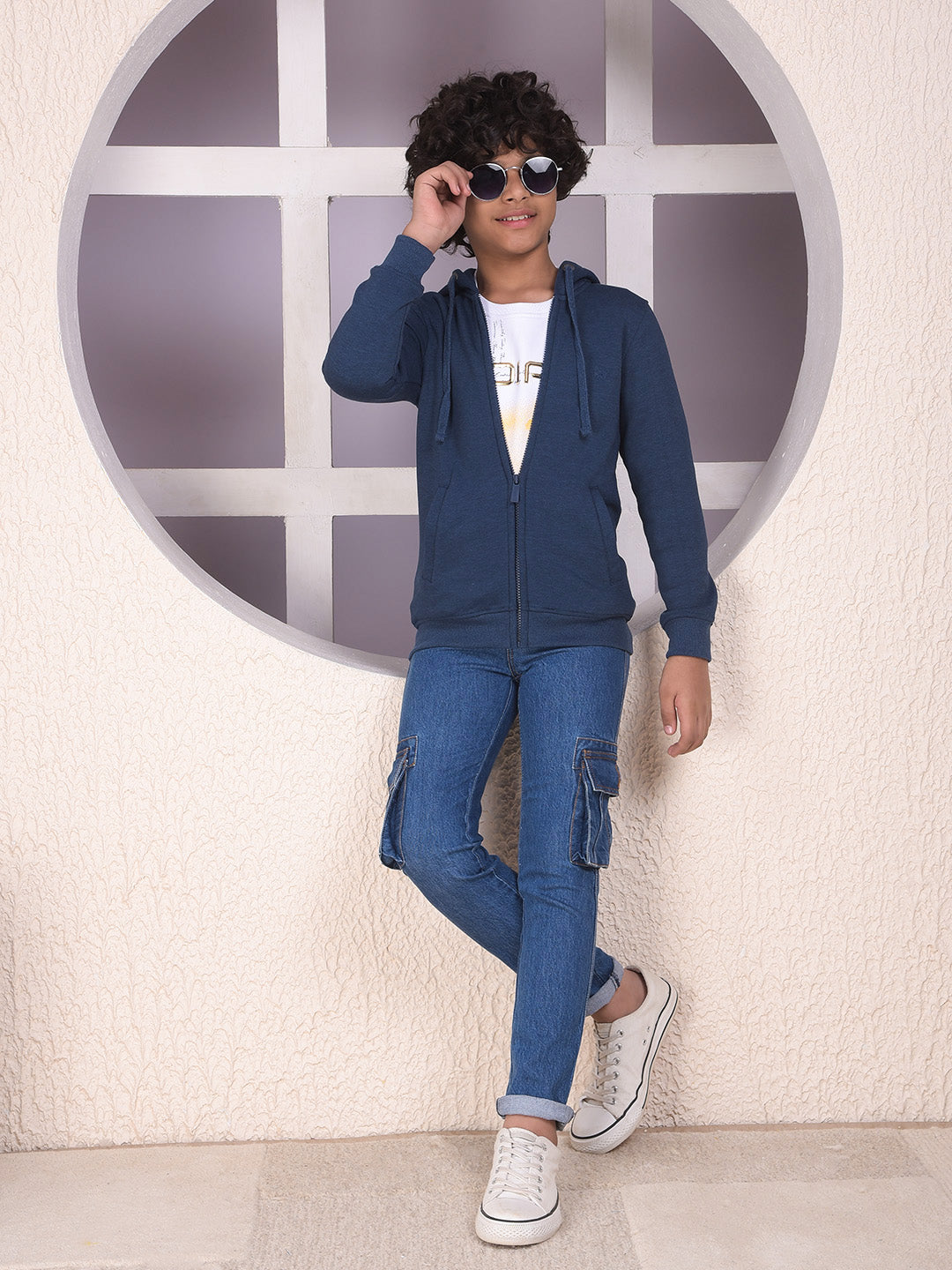 Blue Hooded Neck Sweatshirt