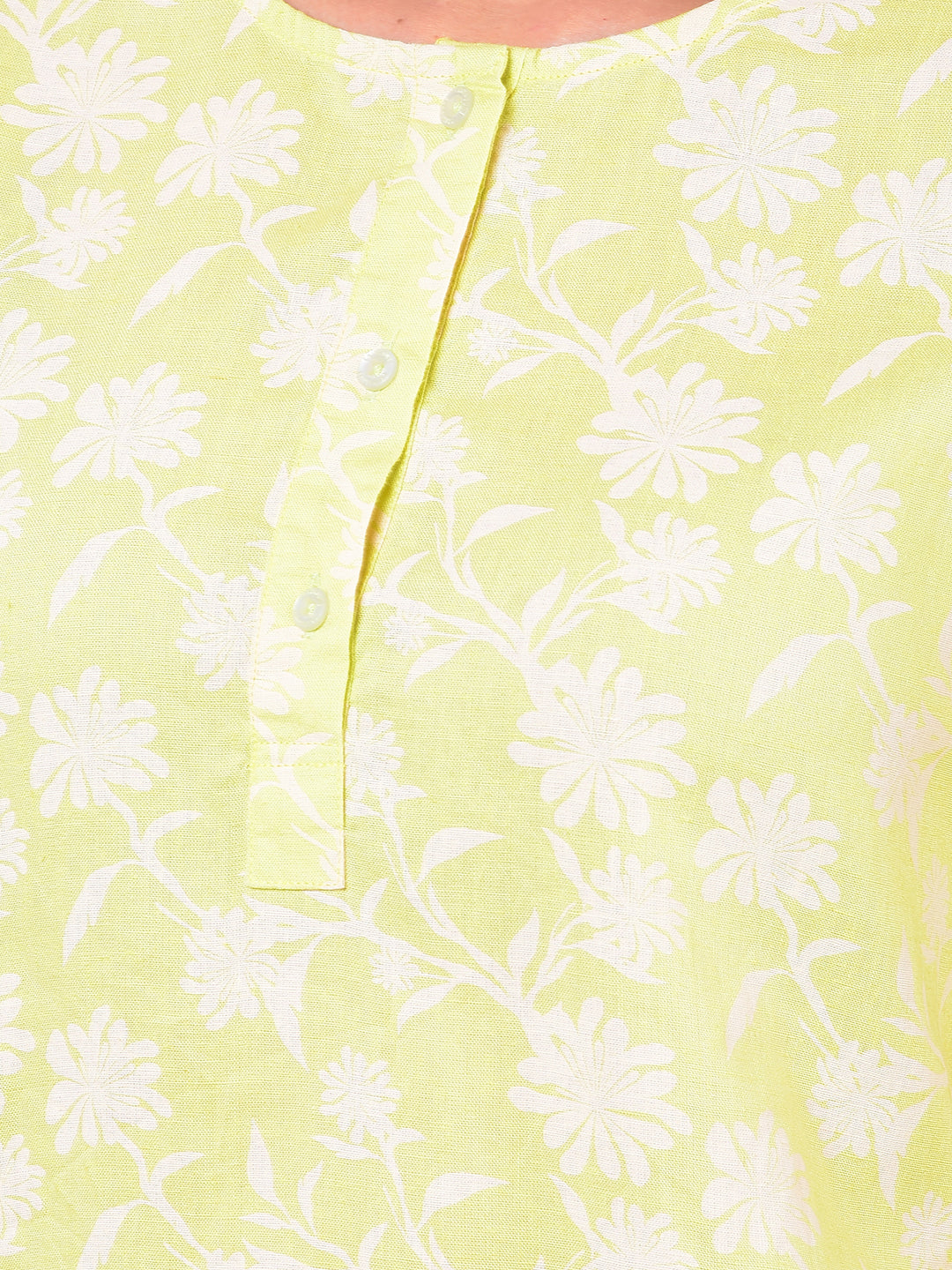 Green Floral Print Linen Top