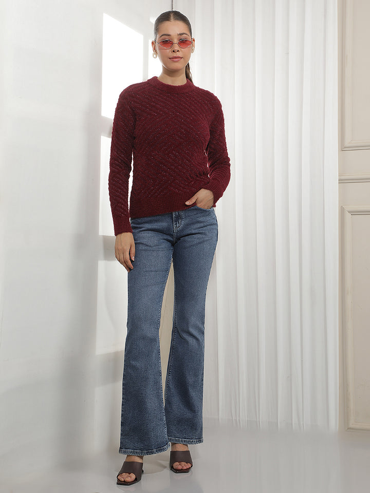 Maroon Jacquard Acrylic Sweater