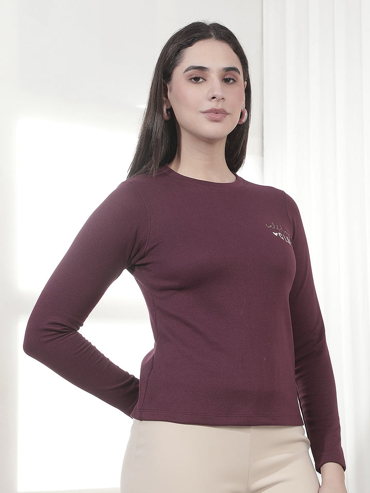 Wine Typographic Print Long Sleeves T-Shirt