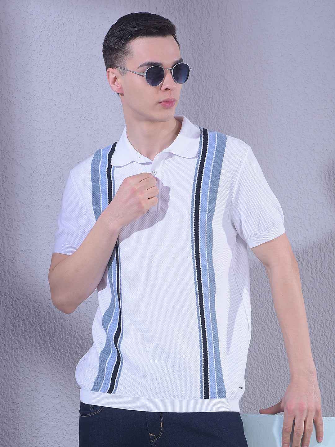 White Vertical Striped 100% Cotton T-Shirt