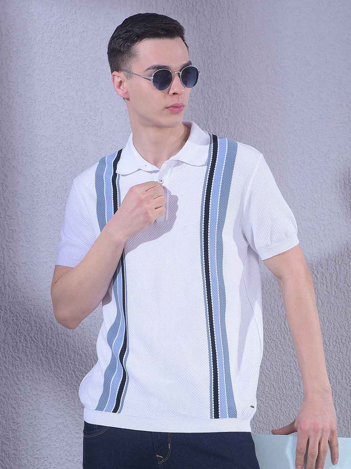 White Vertical Striped 100% Cotton T-Shirt