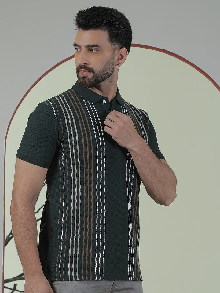 Green Floral Print Polo Neck T-Shirt