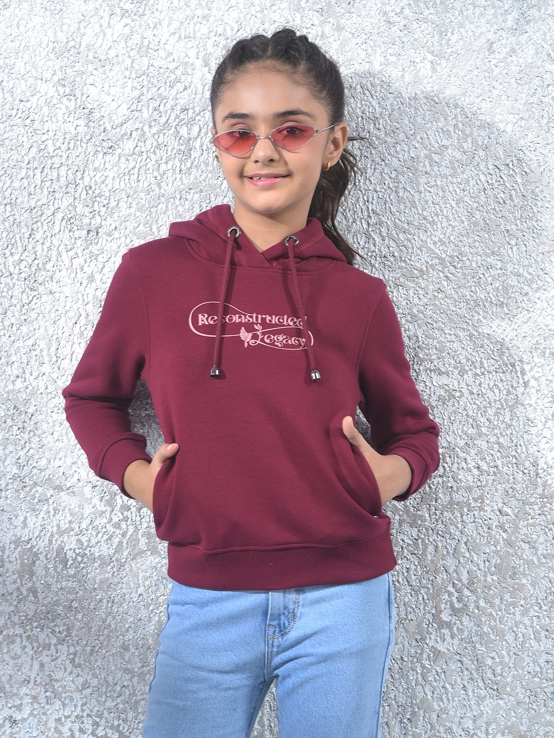 Wine Graphic Print Hooded Neck Knitted Sweatshirt
