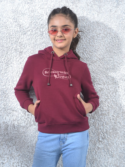 Wine Graphic Print Hooded Neck Knitted Sweatshirt