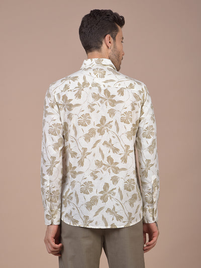 Khaki Floral Print Linen Shirt