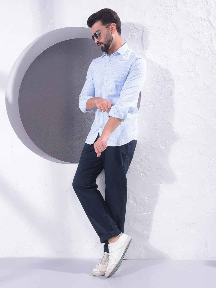 Blue Vertical Stripes 100% Cotton Shirt
