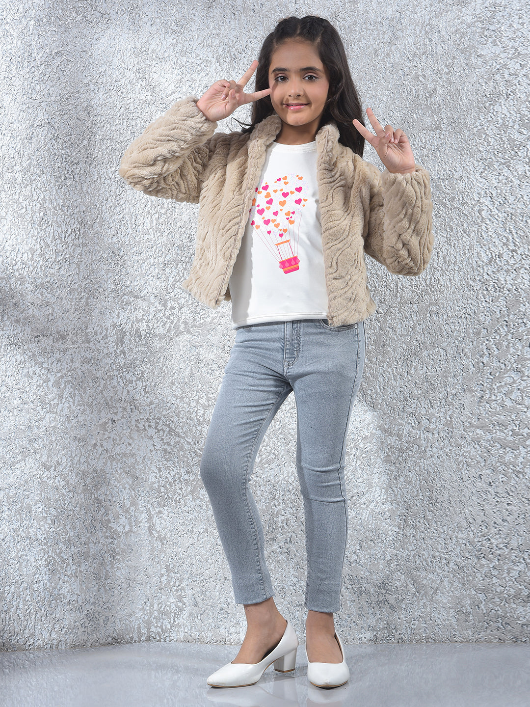 Beige High Neck Sherpa Jacket