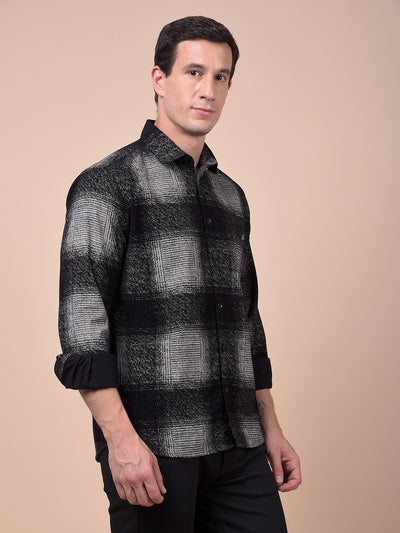 Black Checked 100% Cotton Corduroy Shirt