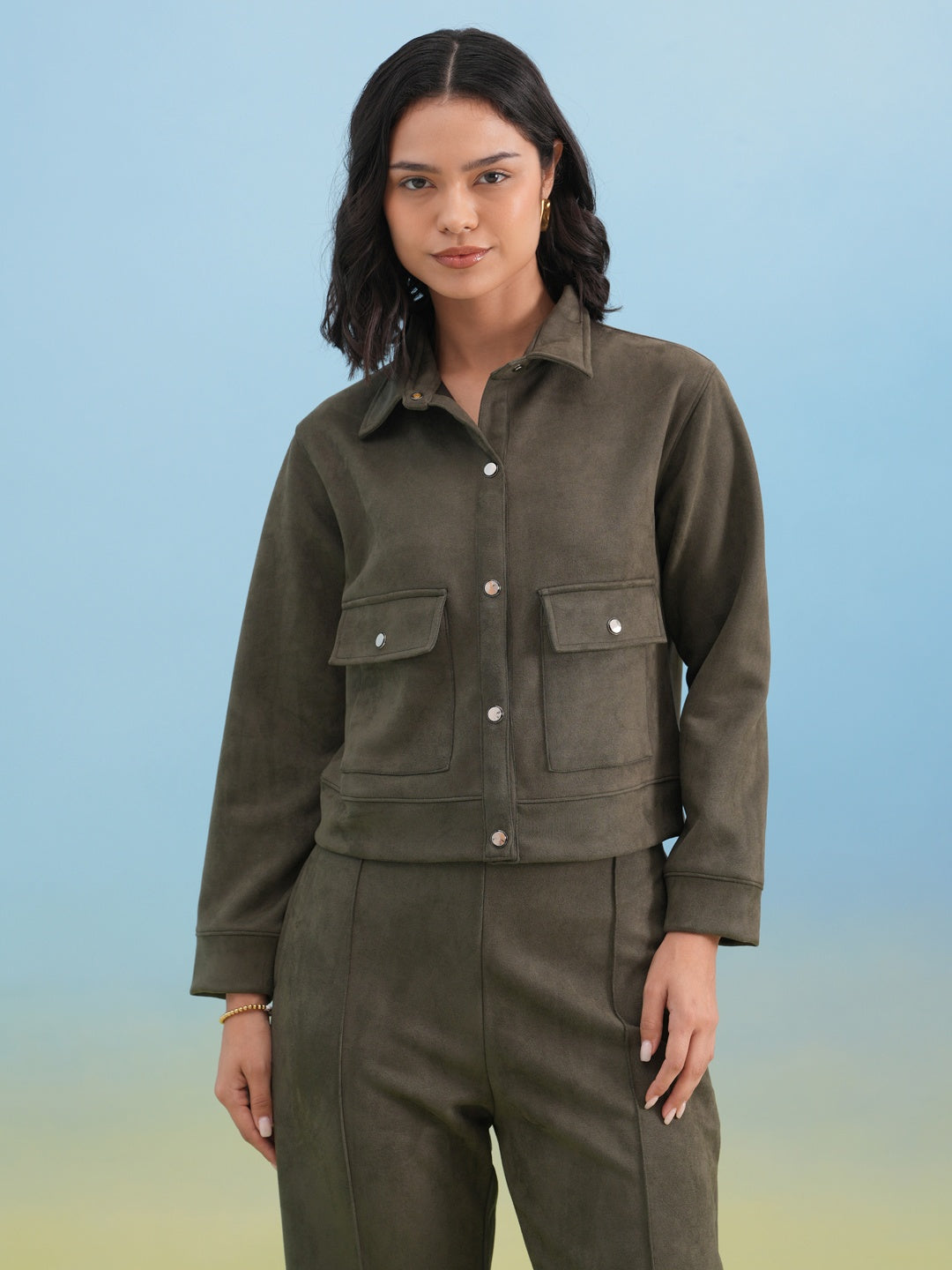 Olive Soft-Touch Buttoned Shacket