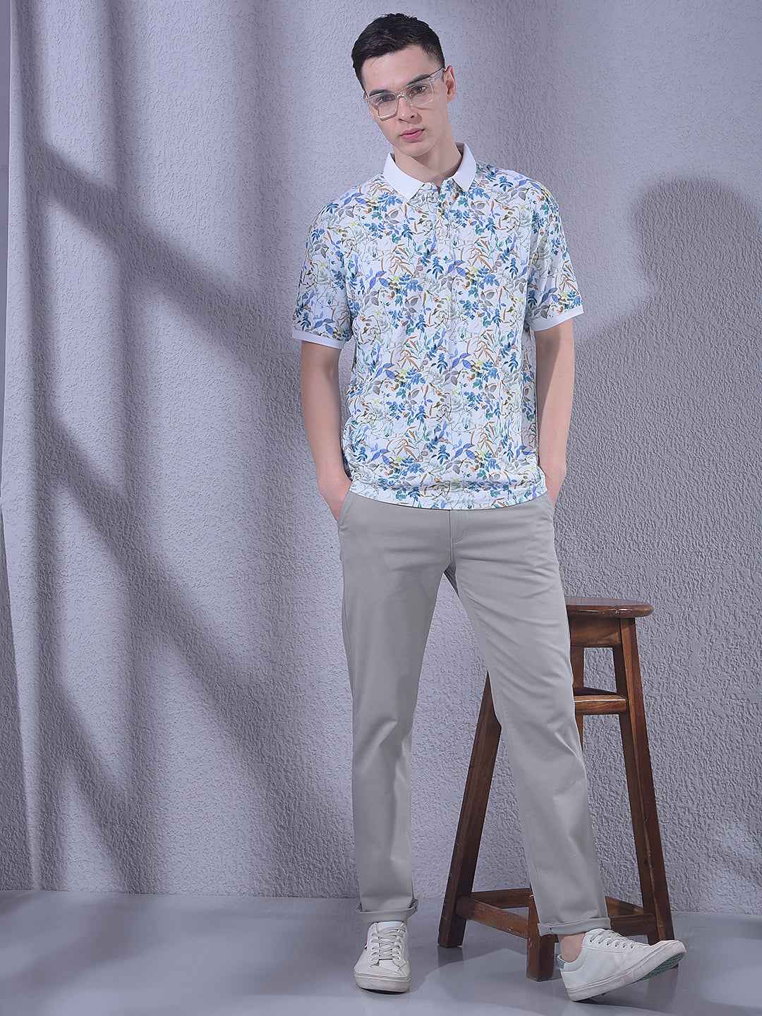 White Floral Print 100% Cotton T-Shirt