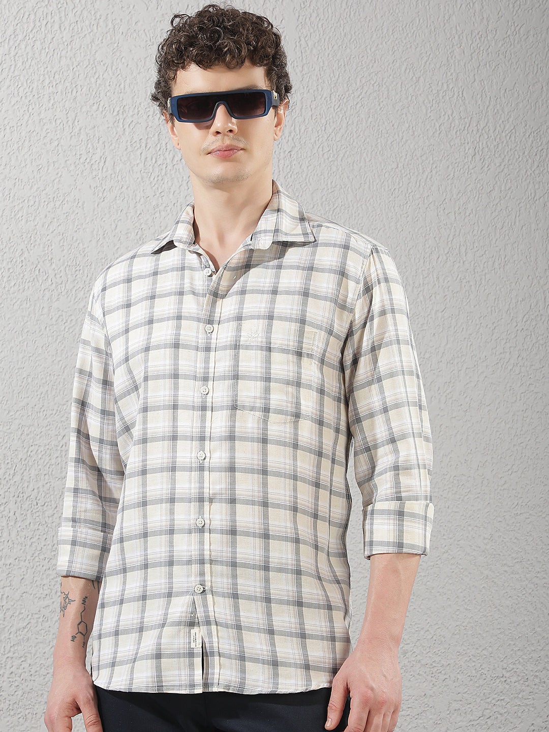 Yellow Linen Checked Shirt