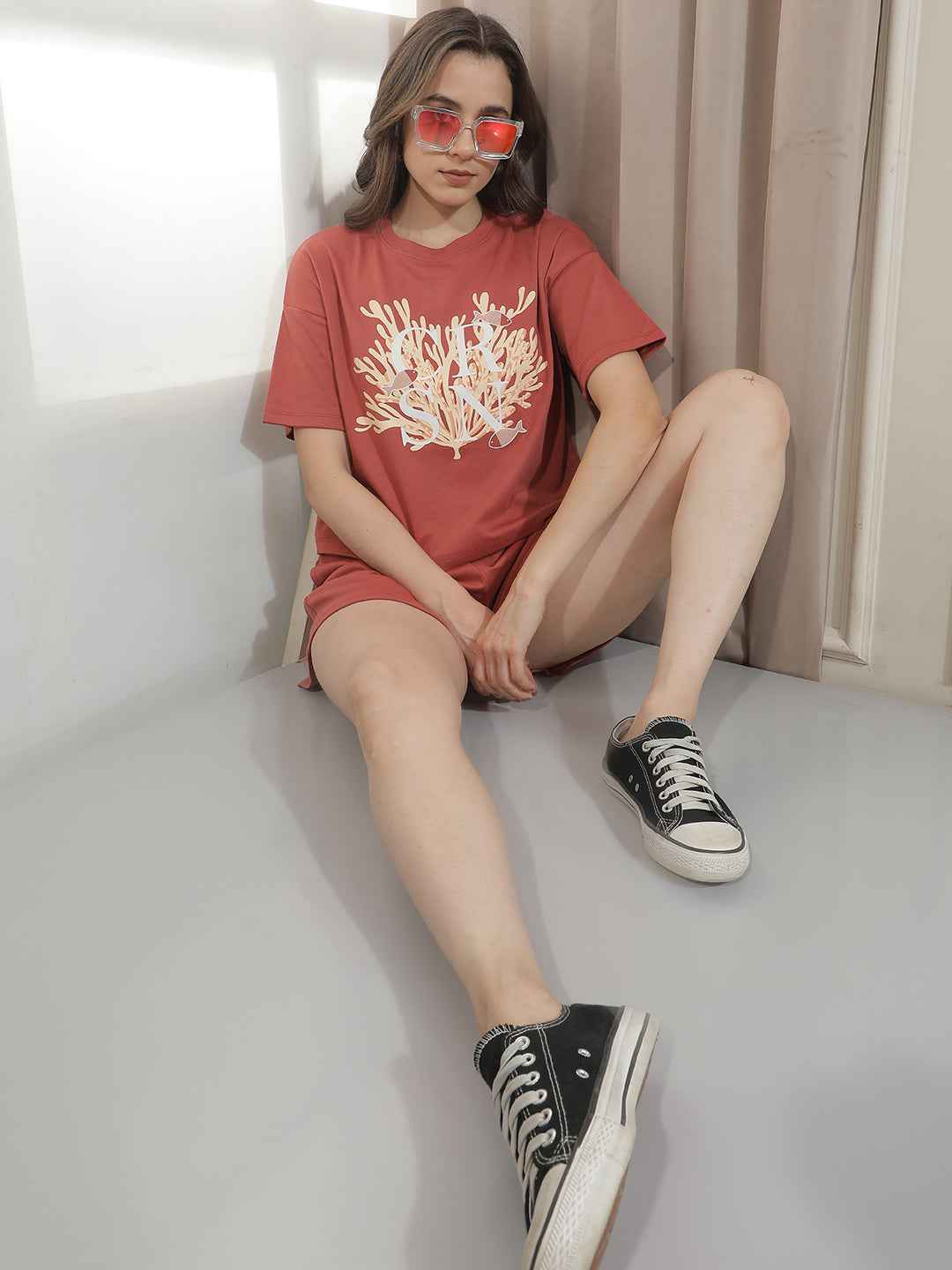 Red Graphic Printed Shorts