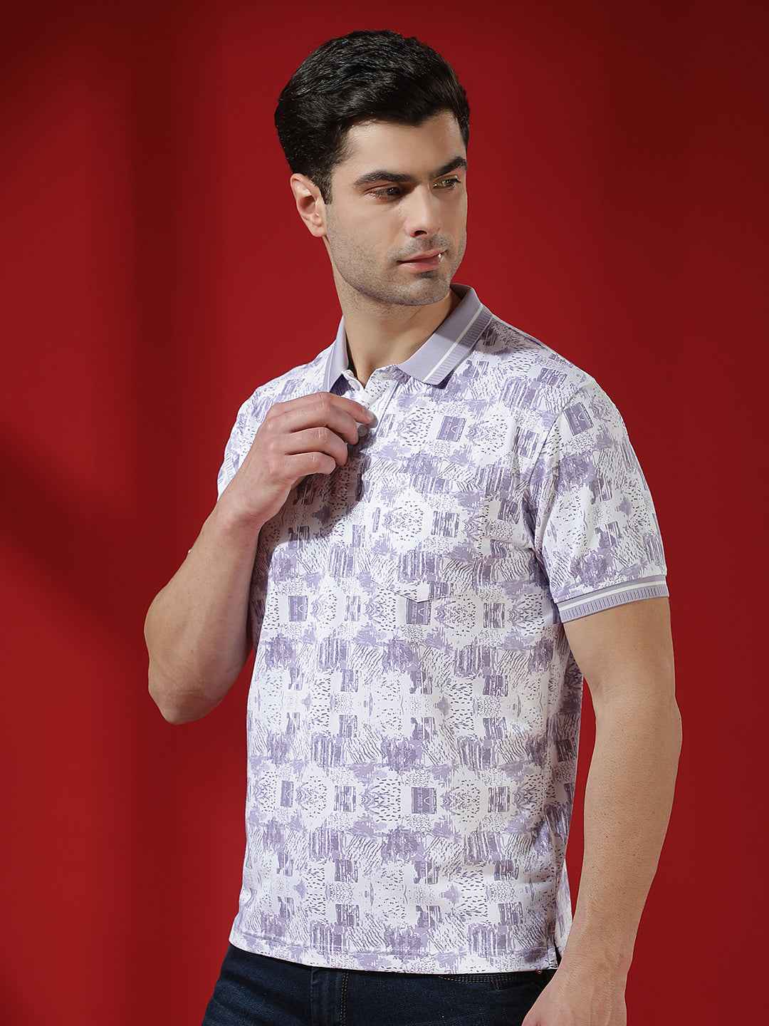 Purple Abstract Print Polo T-Shirt