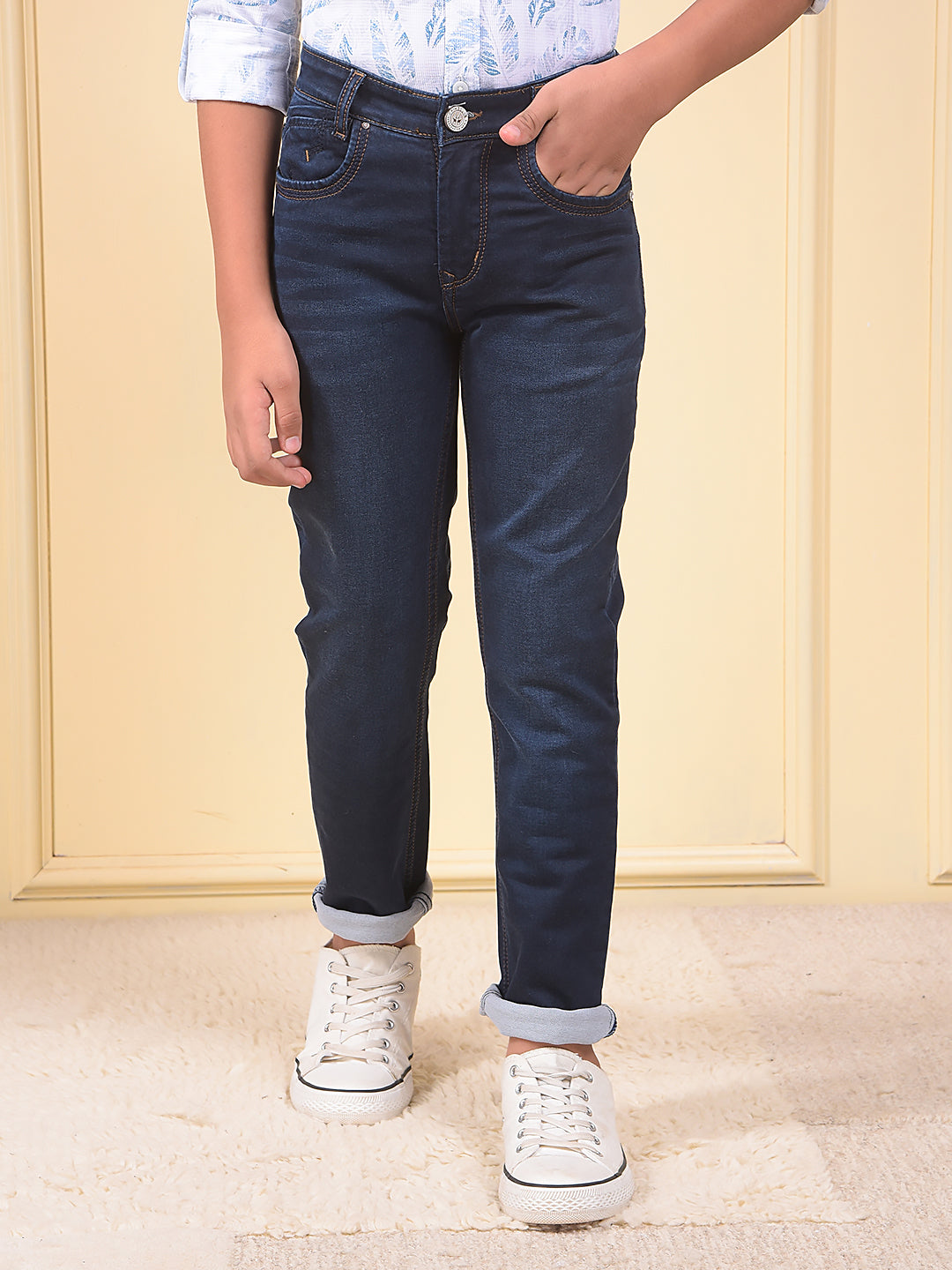 Trendy Slim Fit Navy Blue Jeans