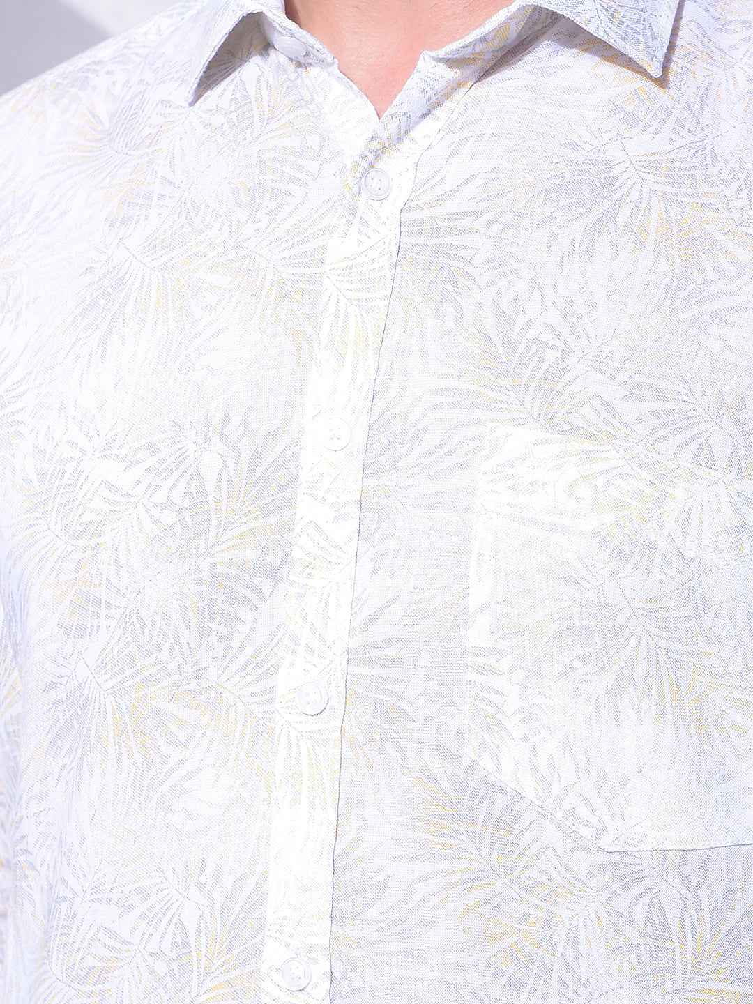 Yellow Floral Print Linen Shirt