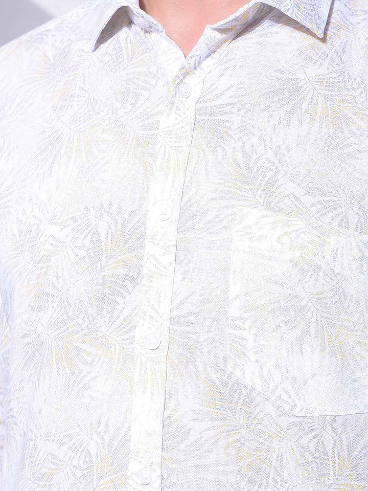 Yellow Floral Print Linen Shirt