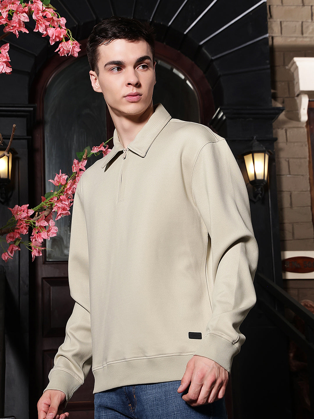 Beige Front Open Sweatshirt