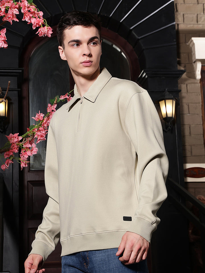 Beige Front Open Sweatshirt