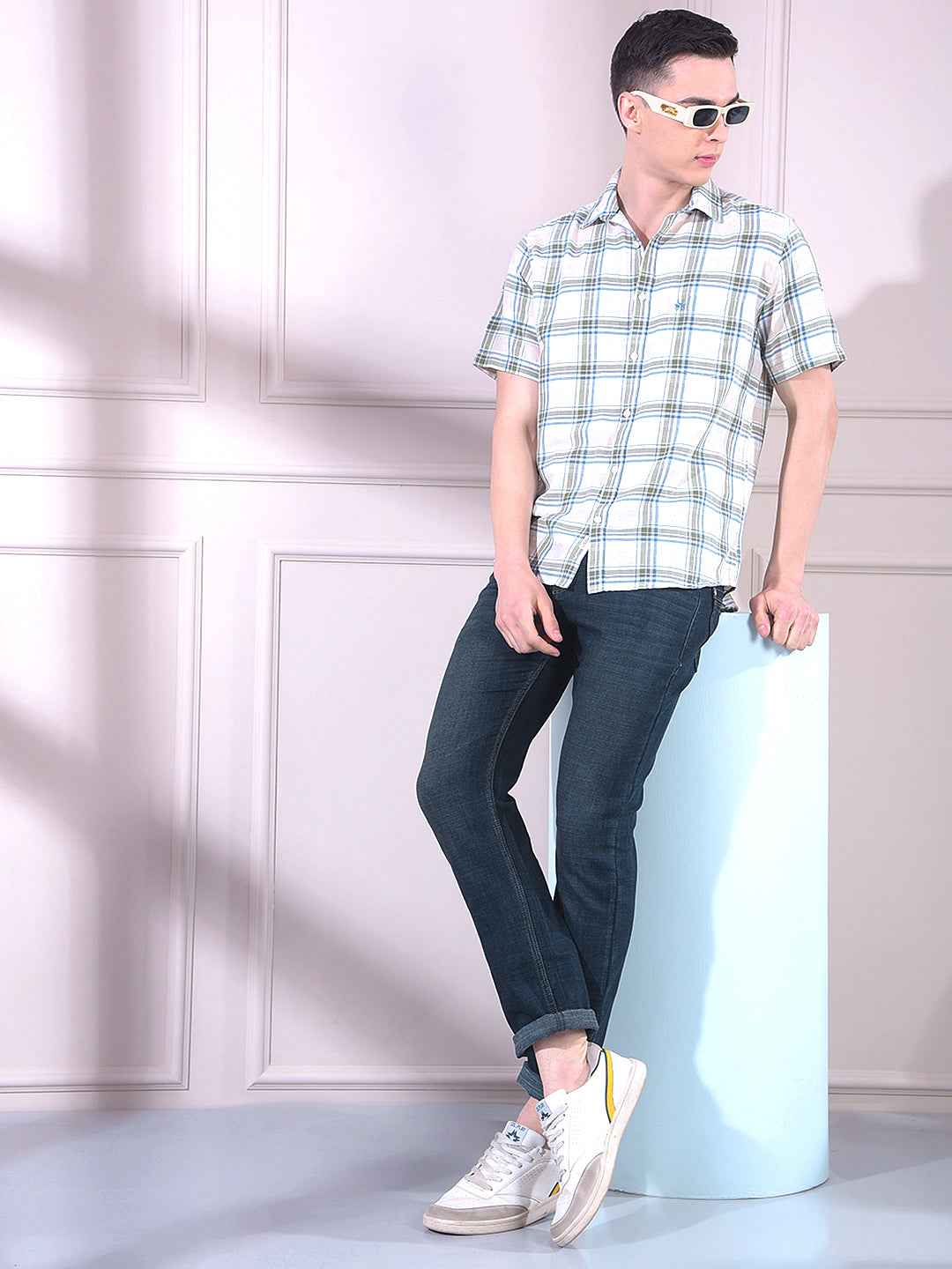 Green Linen Checked Shirt