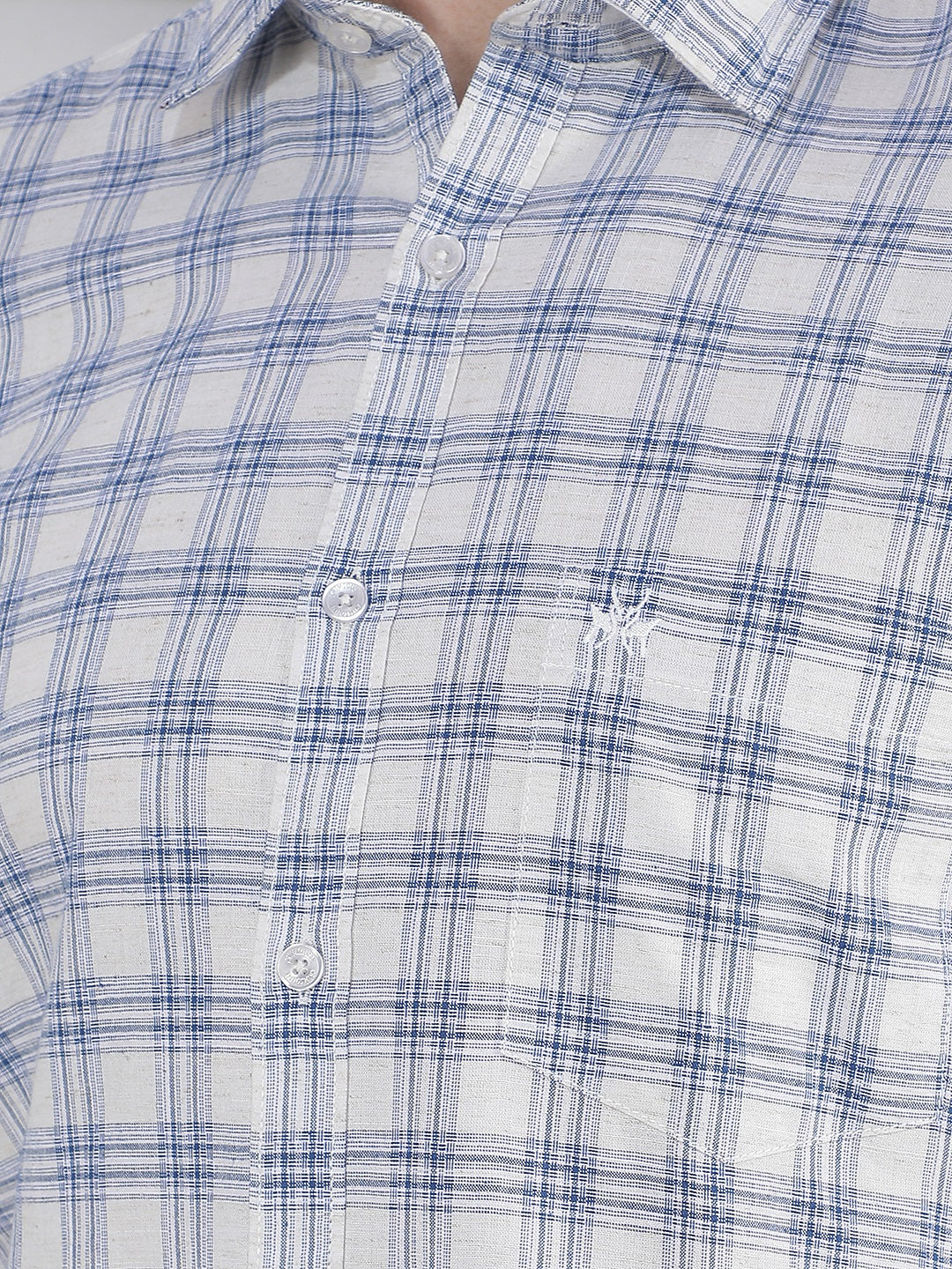 Teal Blue Checked Linen Shirt