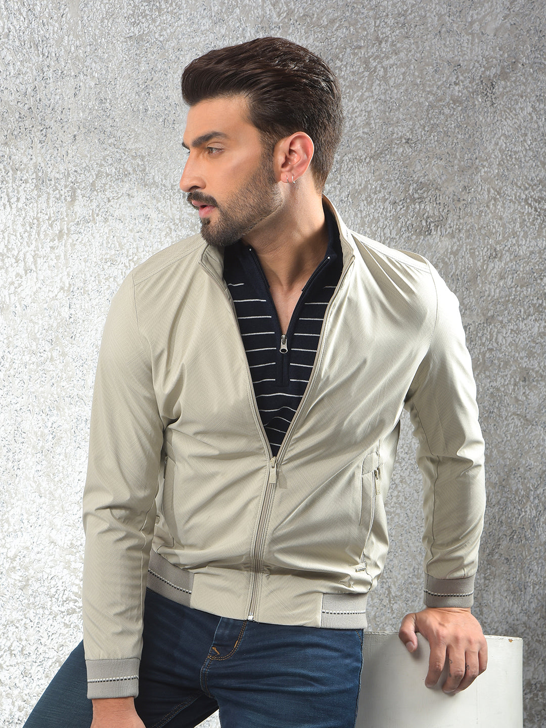 Beige Printed Puffer Jacket