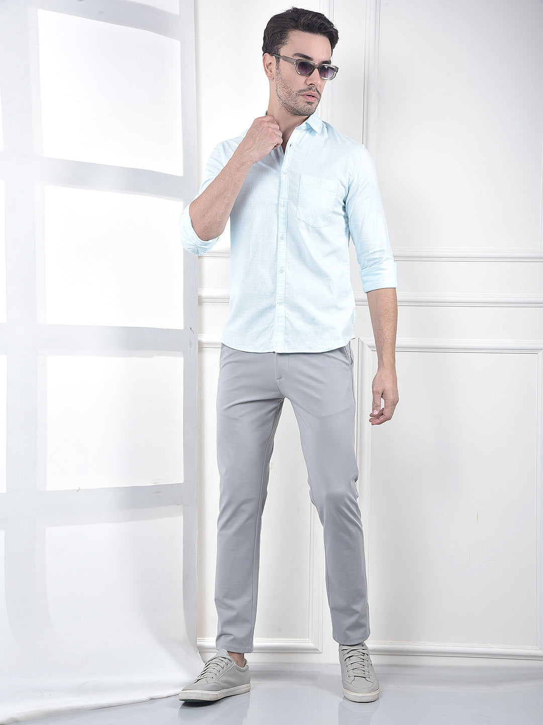 Blue Linen Blend Casual Shirt