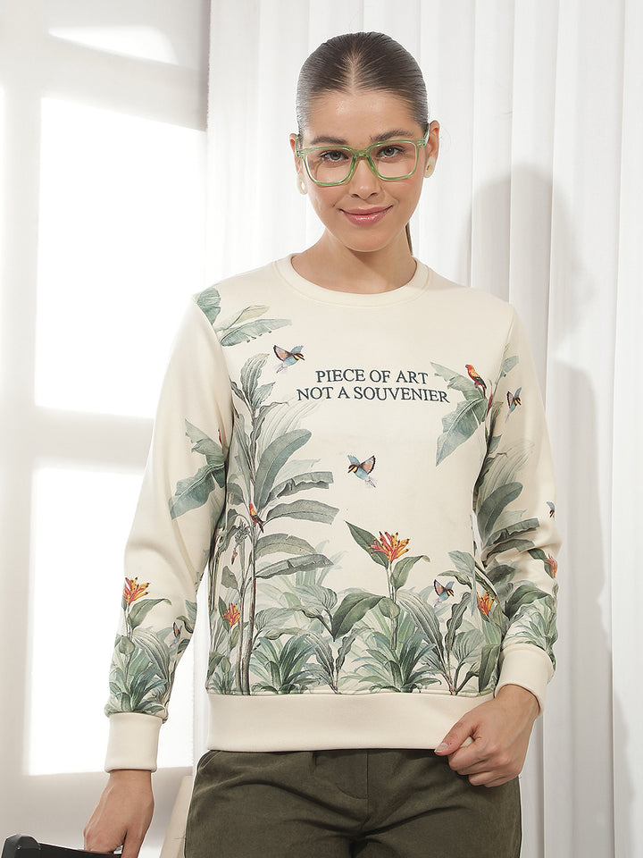 Cream Botanical Print Sweatshirt